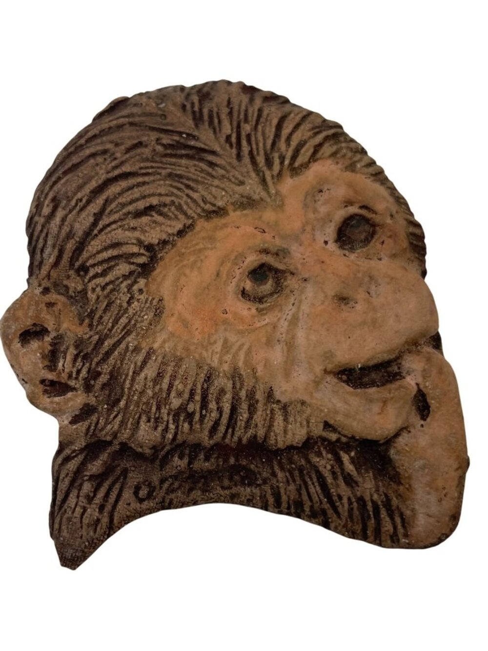 Vintage Hand Painted Monkey Head Porcelain Pin Brooch Brown 90s Zoo Novelty Retr